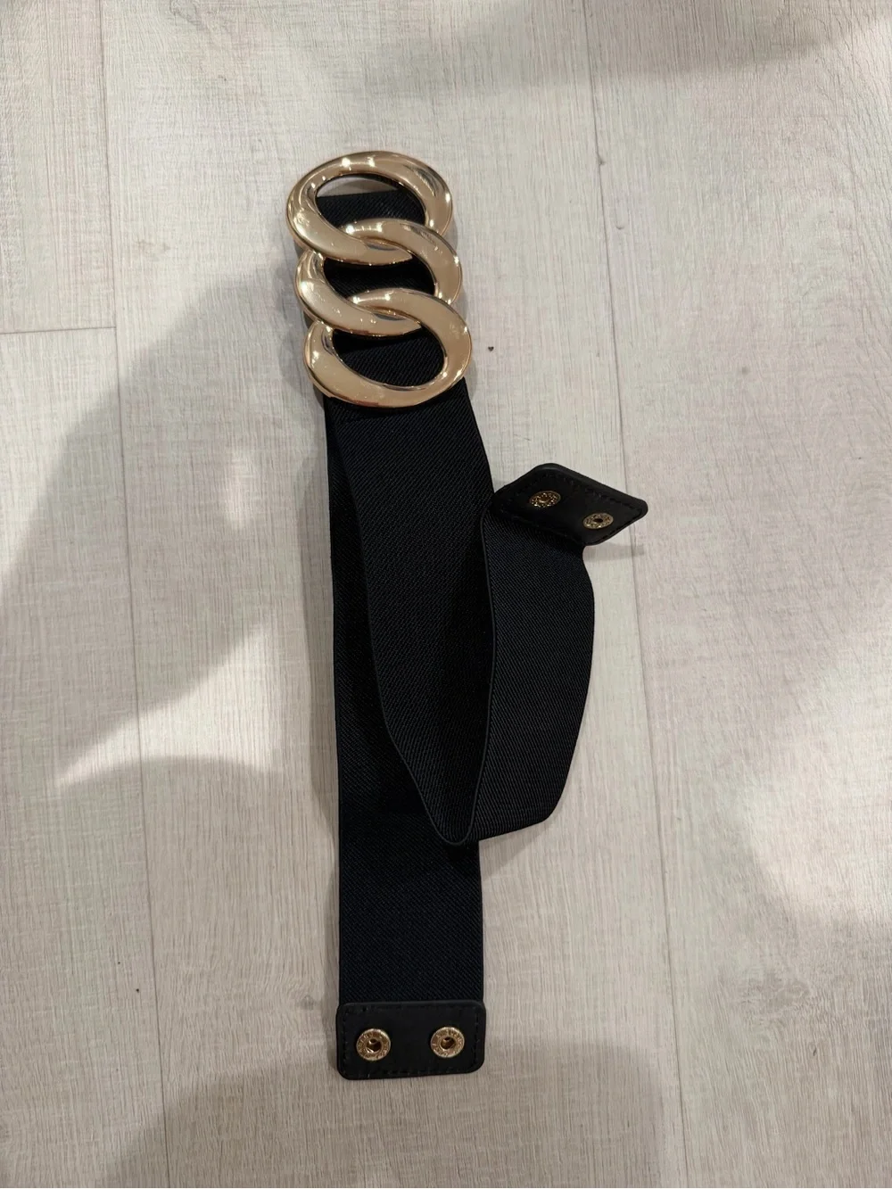 Macy's Black Stretch Waist Belt with Triple Gold-Link Buckle